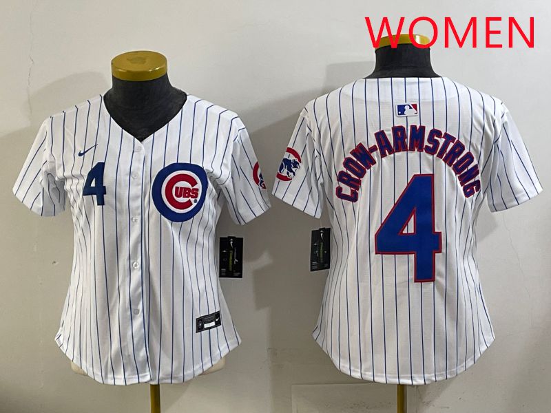 Women 2025 Chicago Cubs #4 Crow-Armstrong White Stripe Game Nike MLB Jersey style 4->women mlb jersey->Women Jersey